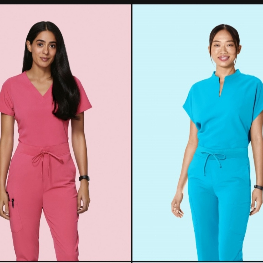 Stylish Women's coral And Blue Scrubs L And XL Mix Sold As Set Of 4